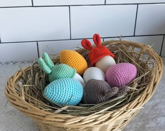 Juego de mesa de decoración de seis piezas de Pascua, huevos de Pascua de ganchillo, juguete suave, huevos de Pascua de colores, idea decorativa