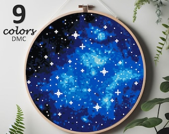 Cross stitch pattern, pdf, space, galaxy, universe, stars, sun, moon, earth, planets, cross stitch chart, instand download