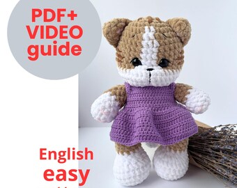 Patrón de amigurumi de ganchillo de juguete de peluche de gatito en PDF