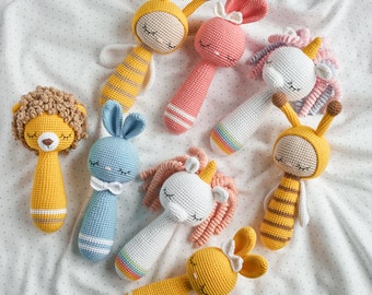 Set of 4  crochet rattle patterns amigurumi pattern newborn toys pattern baby nursery gift idea