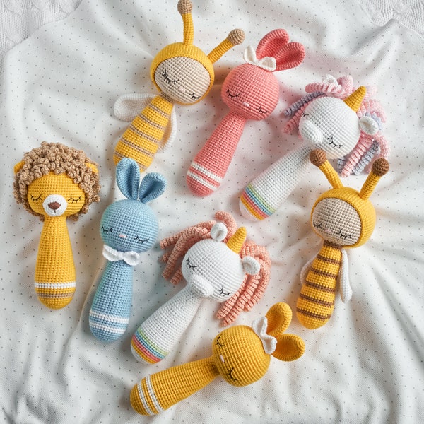 Set of 4  crochet rattle patterns amigurumi pattern newborn toys pattern baby nursery gift idea