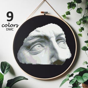 Modern cross stitch pattern instant download pdf, Counted x-stitch, Eyes of David, Antique statue, Michelangelo, Sculpture, Black and white
