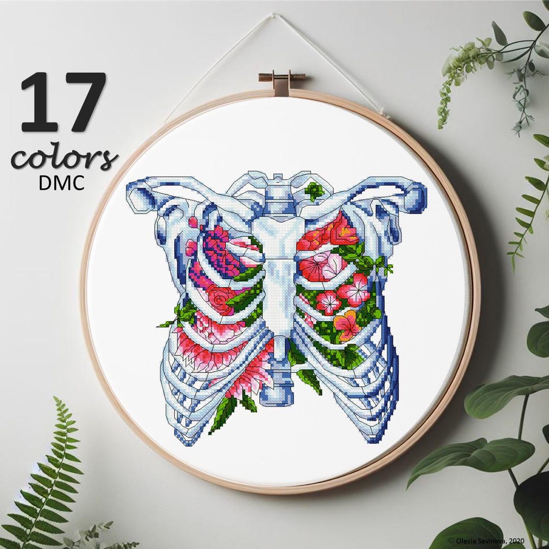 Entrails Pattern Modern Cross Stitch Pattern Chart, Instant Download Pdf, Floral Chest ...