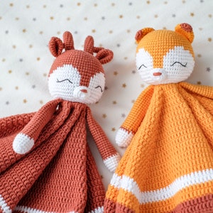 Set of 2 crochet lovey patterns deer lovey patterns Fox lovey patterns security animals blanket pdf amigurumi comforter plush toy. image 2