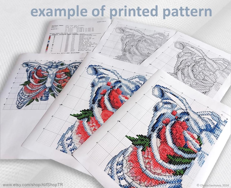 Entrails Pattern Modern Cross Stitch Pattern Chart, Instant Download Pdf, Floral Uterus ...
