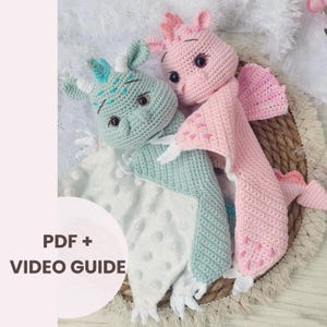 Dino baby animal comforter 2 in 1 crochet pattern cute dragons soft security blanket plush toy amigurumi scheme and video tutorial