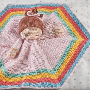 Little girl rainbow lovey pdf pattern crochet doll plush security blanket amigurumi pattern rainbow blanket toy baby nursery gift idea image 5