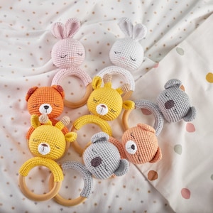 Little baby animals ring rattle set of 4  PDF crochet patterns set of 4 amigurumi rattle patterns sleeping animals rattle plushies