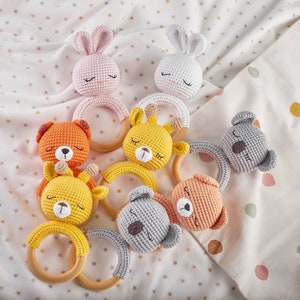 Little baby animals ring rattle set of 4  PDF crochet patterns set of 4 amigurumi rattle patterns sleeping animals rattle plushies