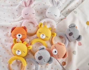 Little baby animals ring rattle set of 4  PDF crochet patterns set of 4 amigurumi rattle patterns sleeping animals rattle plushies