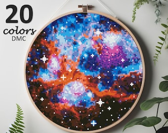 Cross stitch pattern, pdf, space, galaxy, universe, stars, sun, moon, earth, planets, cross stitch chart, instand download