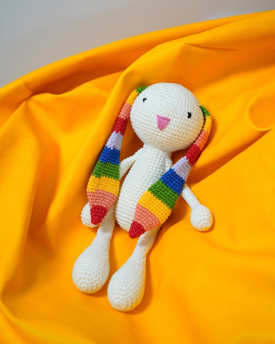 Bunny Cute Long Eared Amigurumi Plush White Pink Blue Bunny Soft Toy ...