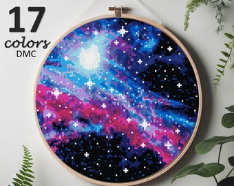 Cross stitch pattern, pdf, space, galaxy, universe, stars, sun, moon, earth, planets, cross stitch chart, instand download