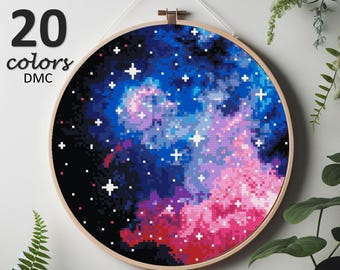 Cross stitch pattern, pdf, space, galaxy, universe, stars, sun, moon, earth, planets, cross stitch chart, instand download