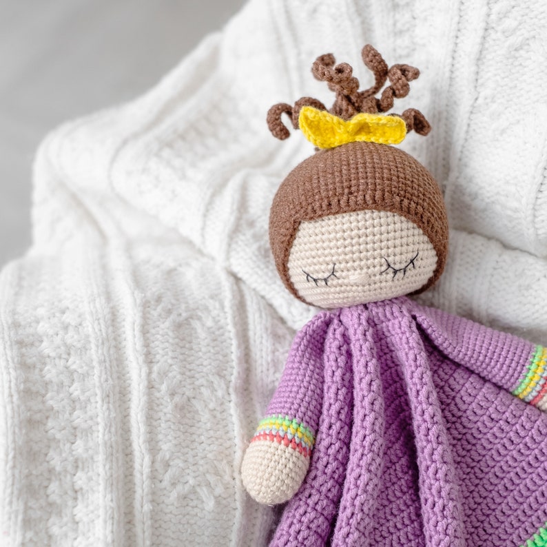 Little girl rainbow lovey pdf pattern crochet doll plush security blanket amigurumi pattern rainbow blanket toy baby nursery gift idea image 3