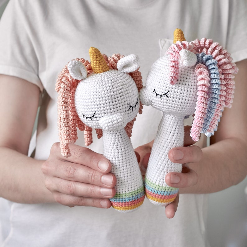 Unicorn rattle pattern baby rattle amigurumi pattern crochet unicorn image 1
