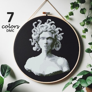 Mythical Medusa Gorgon: Cross Stitch Pattern Inspired by Ancient Sculpture with a Modern Twist! Easy cross stitch chart, craft gift DIY.