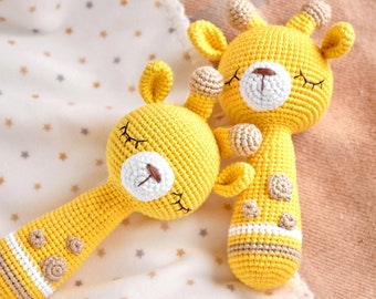 Crochet rattle pattern crochet giraffe pattern crochet giraffe plush amigurumi safari animals baby nursery gift