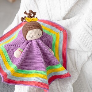 Little girl rainbow lovey pdf pattern crochet doll plush security blanket amigurumi pattern rainbow blanket toy baby nursery gift idea image 2
