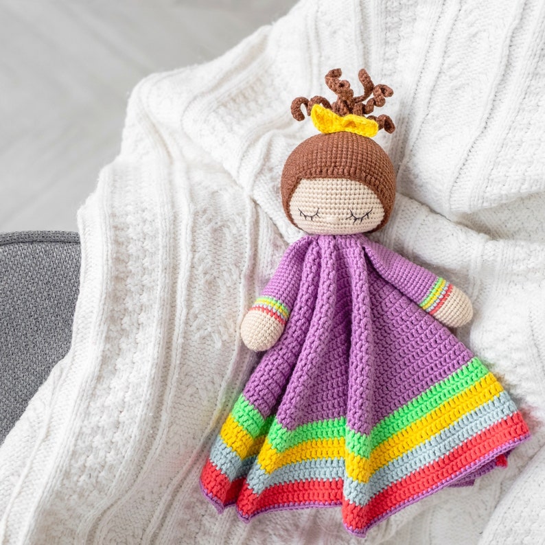 Little girl rainbow lovey pdf pattern crochet doll plush security blanket amigurumi pattern rainbow blanket toy baby nursery gift idea image 1