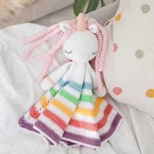 Unicorn rainbow lovey pdf pattern crochet cute unicorn  security rainbow blanket pdf amigurumi blanket toy baby nursery gift idea