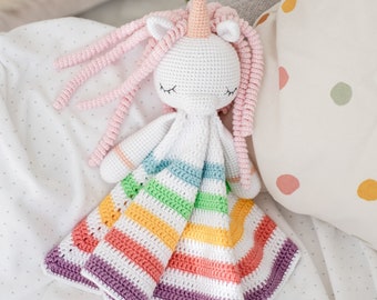 Unicorn rainbow lovey pdf pattern crochet cute unicorn  security rainbow blanket pdf amigurumi blanket toy baby nursery gift idea