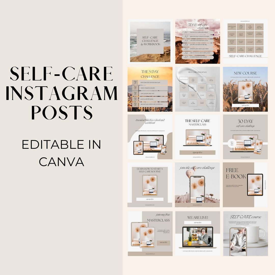 Self Care Instagram Canva Template, Coaches, Health and Wellness ...