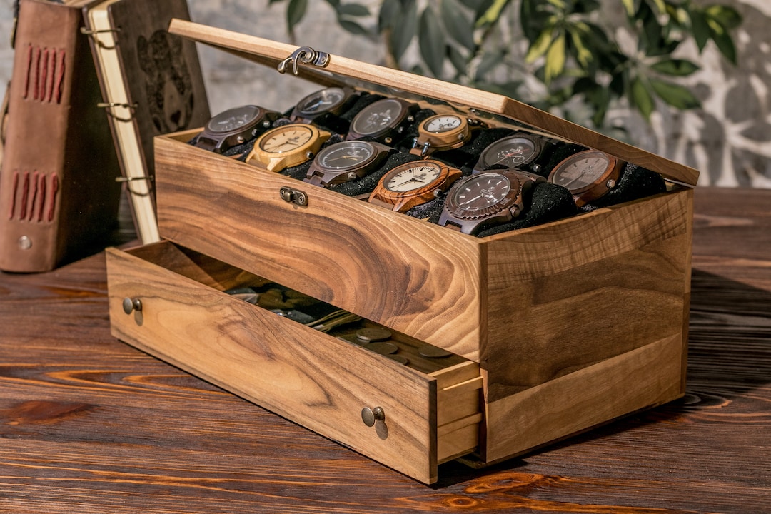 Wood Watch Box for Mens Watch Valet Box Wooden Jewelry Box 