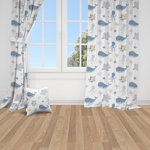 Dolphin, Sea Animals, Scandinavian Style, Nursery Curtains, Window Curtains, Baby Room Curtains, Baby Girl Curtains, Baby Boy Curtains