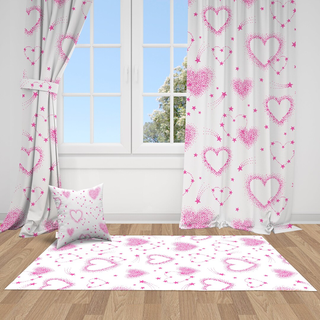 Heart Curtains, Pink Curtains, Nursery Curtains, Window Curtains, Baby Room Curtains, Baby Girl