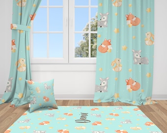 Deer, Fox, Bunny Nursery Curtains, Nursery Room Curtains, Window Curtains, Baby Room Curtains, Baby Girl Curtains, Baby Boy Curtains