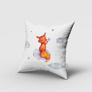 Watercolor Fox, Stars Pillow Cover, Nursery Room Pillow Cover, Cushion Cover, Custom Pillow Case, Baby Room Pillow Cover, Kids Pillow Cover