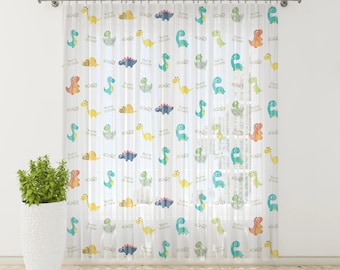 Dinosaur Curtains, Sheer Curtains, Linen Curtains, Nursery Sheer Curtains, Curtains for Baby Girl, Curtains for Baby Boy