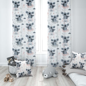Koala Curtains, Nursery Curtains, Nursery Room Curtains, Window Curtains, Window Drapes, Curtains for Baby Girl, Blackout Curtains, Custom