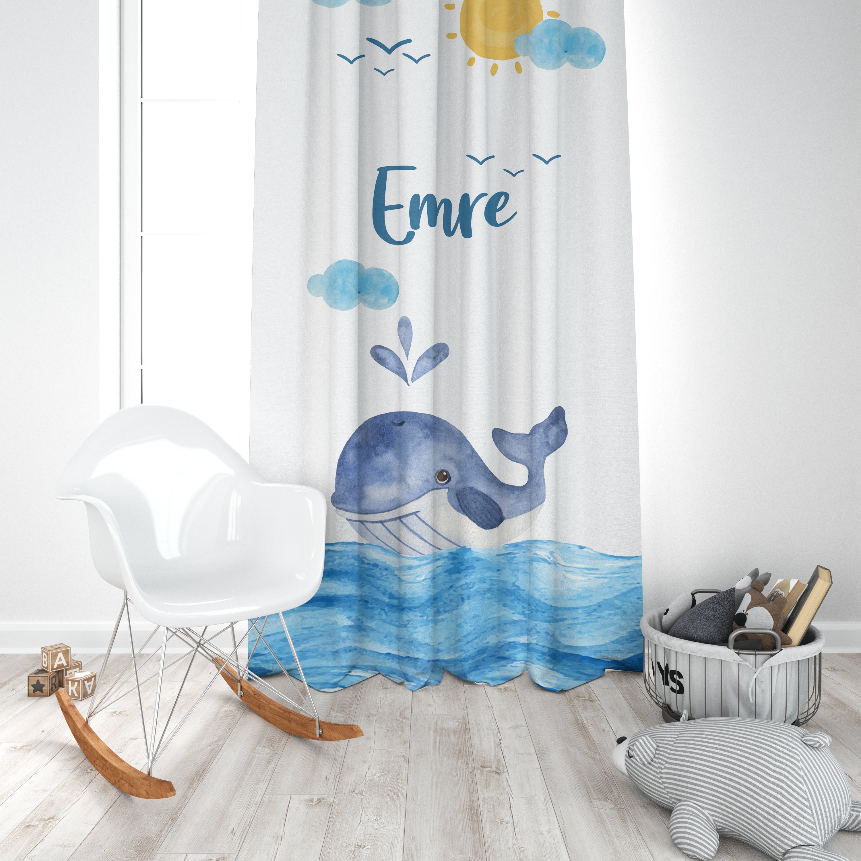 Fenstervorhänge, Haifisch, Ozean-Tiere, Marineblau, Raumverdunkelung, Stangentasche, Fensterbehandlungen Für Jungen, Mädchen, Kleinkinder, Schlafzimmer, Wohnzimmer, 106,7 X 160 Cm