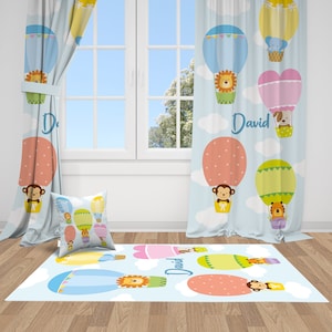 Hot Air Ballon Animals, Nursery Curtains, Nursery Room Curtains, Window Curtains, Baby Room Curtains, Baby Boy Curtains, Kids Room