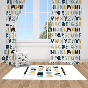 Dinosaurs and Alphabet Nursery Curtains, Nursery Room Curtains, Window Curtains, Baby Room Curtains, Baby Boy Curtains, Kids Curtains