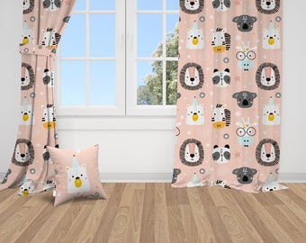 Safari Animals, Nursery Curtains, Custom Curtains, Window Curtains, Baby Room Curtains, Baby Girl, Kids Room Curtains, Pink Nursery Curtains