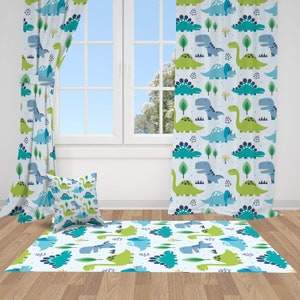 Dinosaur Curtains, Soft Nursery Curtains, Nursery Room Curtains, Window Curtains, Baby Room Curtains, Baby Girl Curtains, Colorful
