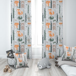 Gray Curtains, Animals Curtains, Nursery Curtains, Window Drapes, Curtains for Baby Girl, Custom Curtains for Baby Boy, Blackout Curtains