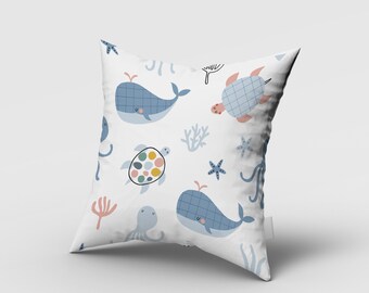 Sea Animals Pillow Cover, Nursery Room Pillow Cover, Nursery Room Pillow Case, Custom Pillow Cover, Baby Room Pillow Cover, Dolphins