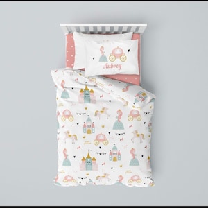 Housses de couette personnalisées, Literie bébé personnalisée, Ensemble de literie Princesse, Princesse et Château, Literie bébé fille