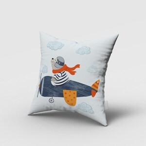 Pilot Bear Pillow Cover, Nursery Room Pillow Cover, Nursery Room Pillow, Custom Pillow Case, Baby Room Pillow Cover, Kids Pillow Cover