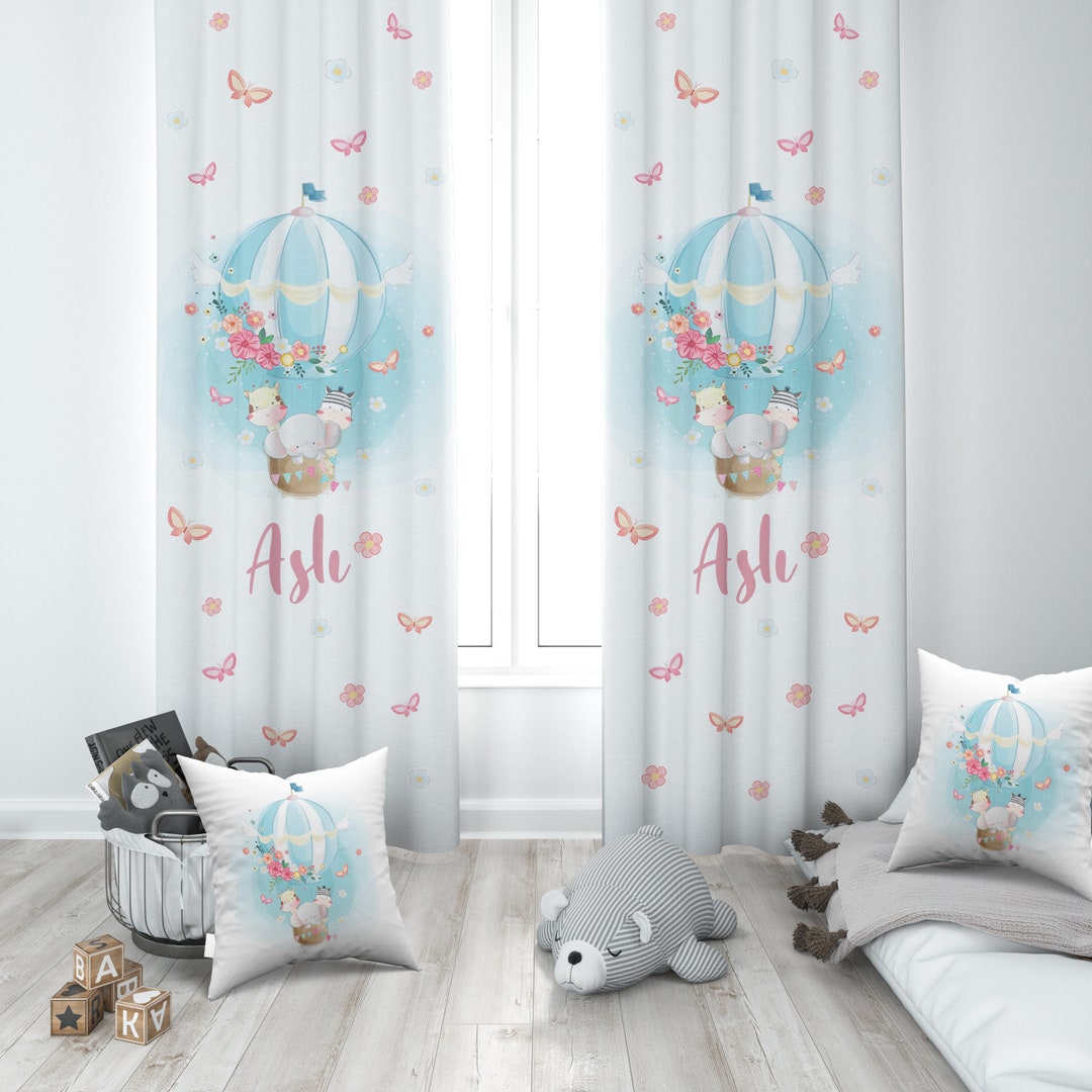 Hot Air Balloon Curtains Elephant Giraffe Zebra Window Etsy