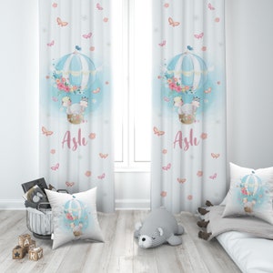Hot Air Balloon Curtains, Elephant, Giraffe, Zebra, Window Curtains, Baby Room Curtains, Nursery Room Curtains, Kids Room, Animal Curtains