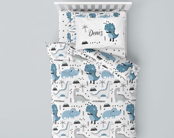 Blue Dinosaurs Custom Bedding Set, Duvet Cover, Nursery Bedding Set, Custom Duvet Covers, Kids Bedding Set, Baby Sheet Set