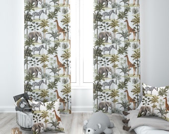 Tropical Animals, Mural, Nursery Curtains, Nursery Room Curtains, Windows Curtains, Baby Room Curtains, Baby Girl, Baby Boy