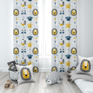 Safari, Lion, Nursery Curtains, Nursery Room Curtains, Windows Curtains, Baby Room Curtains, Baby Girl, Baby Boy, Gray Background