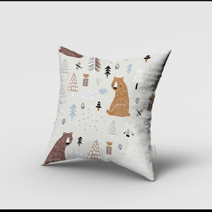Brown Bears Pillow Cover, Nursery Room Pillow Cover, Cushion Cover, Custom Pillow Case, Baby Room Pillow Cover, Kids Room Pillow Cover