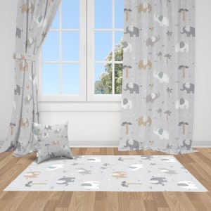 Elephants Curtains, Nursery Curtains, Nursery Room Curtains, Window Curtains, Baby Curtains, Curtains for Baby Boy, Scandinavian Style